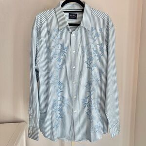 Indigo Palms by Tommy Bahama Blue White Striped Button Down Floral Pattern, XL